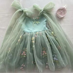 Elegant Green Floral Kids Dress
